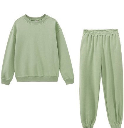 Round Neck Sweater - Two-Piece Loose Trousers Suit
