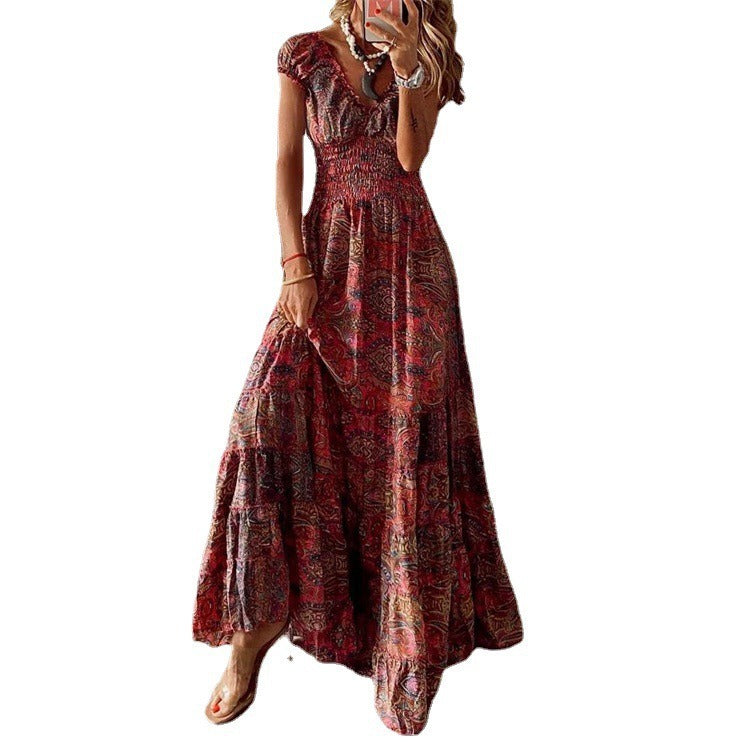 Printed long slim fit waist cinching French floral cake skirt for women - Mammalook