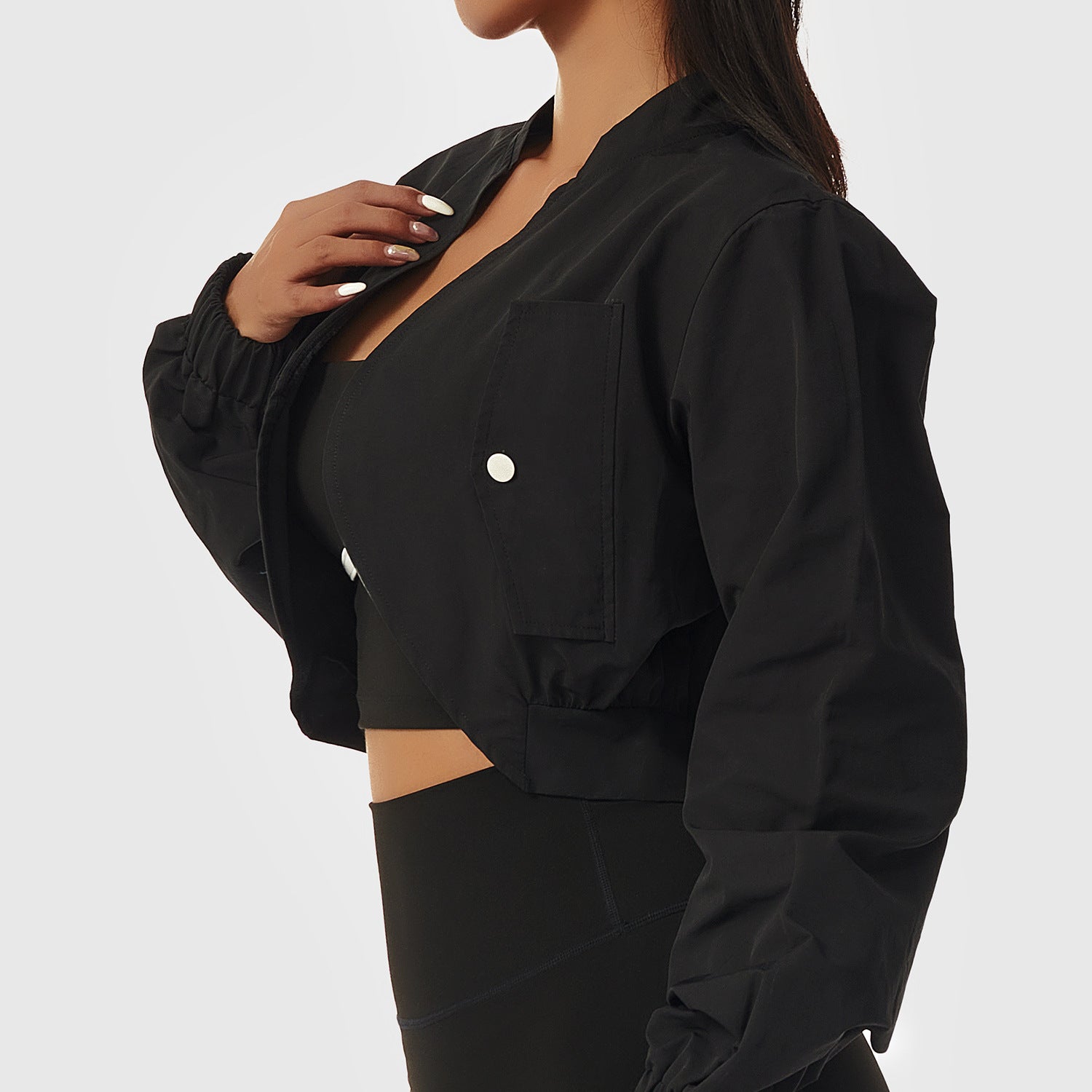 Long Sleeve Quick-Drying Sports Jacket Female Sun Protection Outside Shoulders Fitness Wear Standing Collar Casual Jacket Tight Yoga Tops - Mammalook