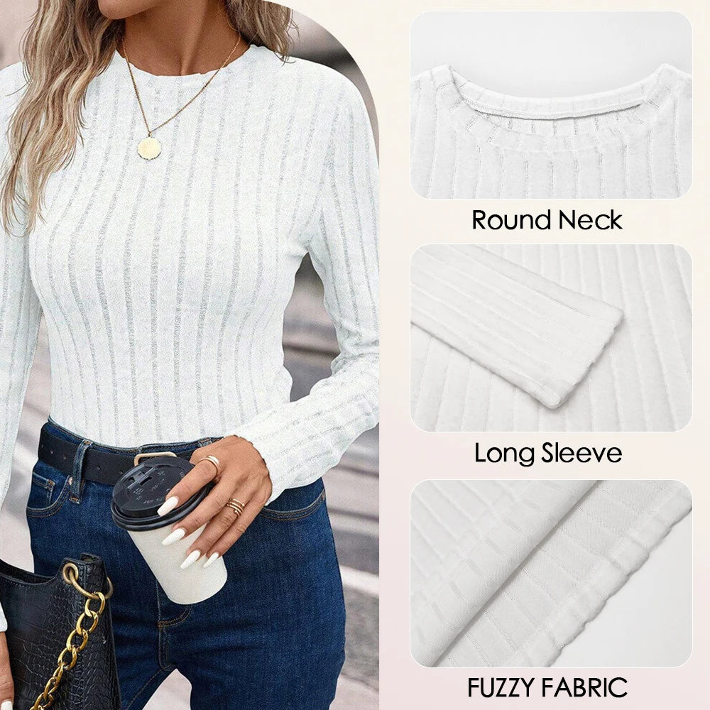 Long Sleeve Knitted T-Shirts Plain - Crew Neck