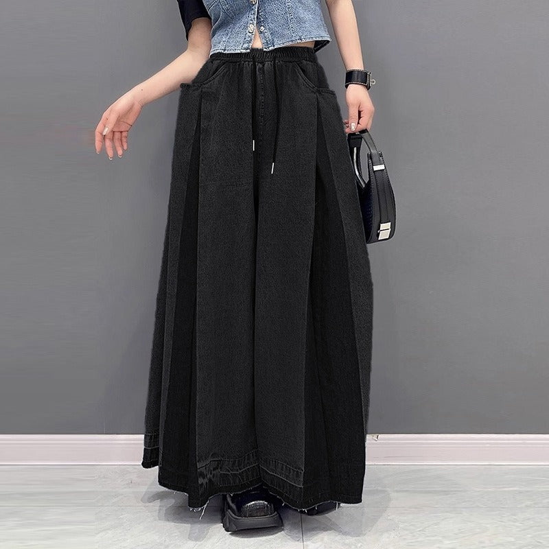 Washed Denim Wide-Leg Jeans – High Waist, Loose Fit