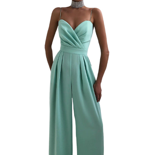 Sling waist straight tube floor mop jumpsuit - Mammalook
