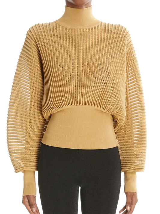 Fashion Chic Pullover Sweaters For Women Turtleneck Lantern Sleeve Solid Casual Loose Autumn Knitting Sweater Female - Mammalook