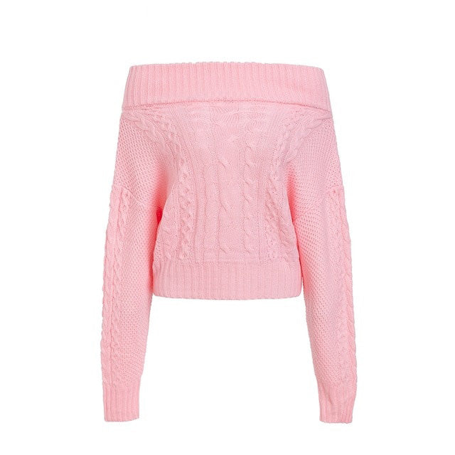 Twist knitted off shoulder women sweater Batwing sleeve blue winter sweater pullover Loose casual knit jumper female - Mammalook
