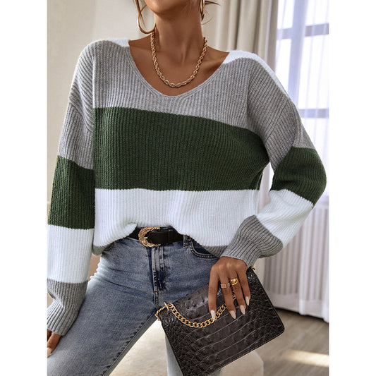 V-Neck Striped Sweater for Women - Mammalook