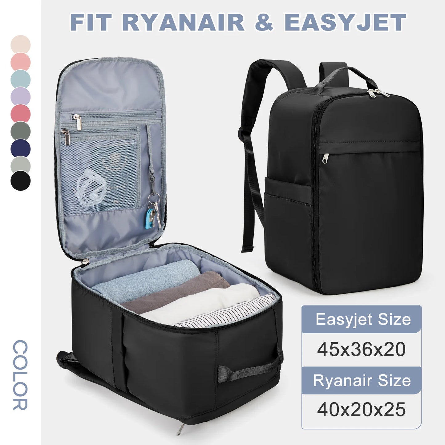 Ryanair Backpack 40x20x25 Cabin Bag, Hand Luggage Travel Backpack for Easyjet Cabin Bag 45x36x20, Laptop Backpack for Women/Men - Mammalook