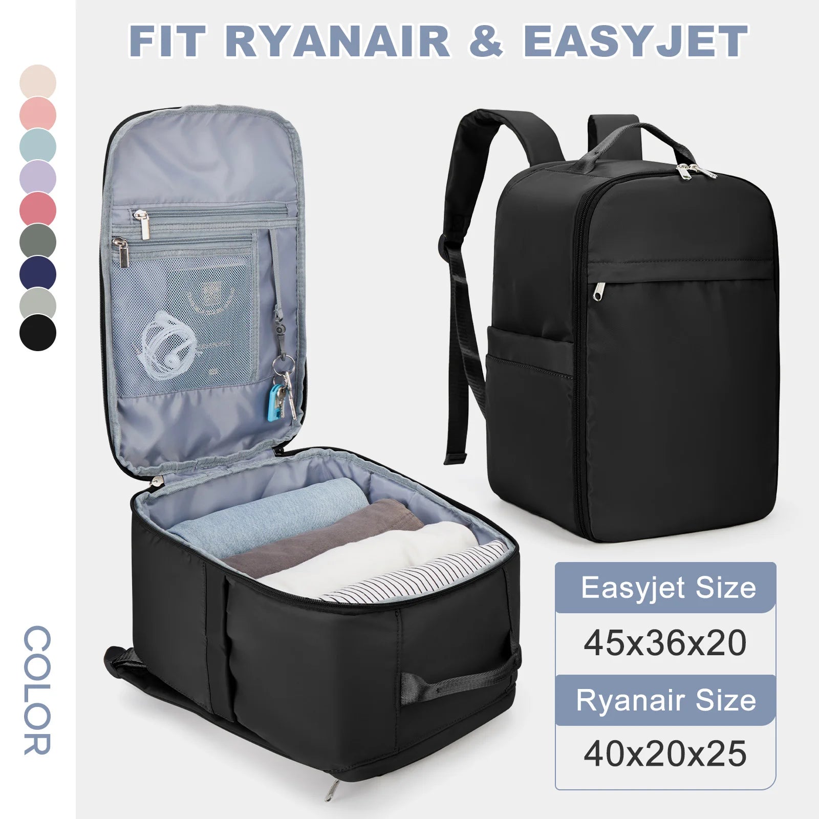 Ryanair Backpack 40x20x25 Cabin Bag, Hand Luggage Travel Backpack for Easyjet Cabin Bag 45x36x20, Laptop Backpack for Women/Men - Mammalook