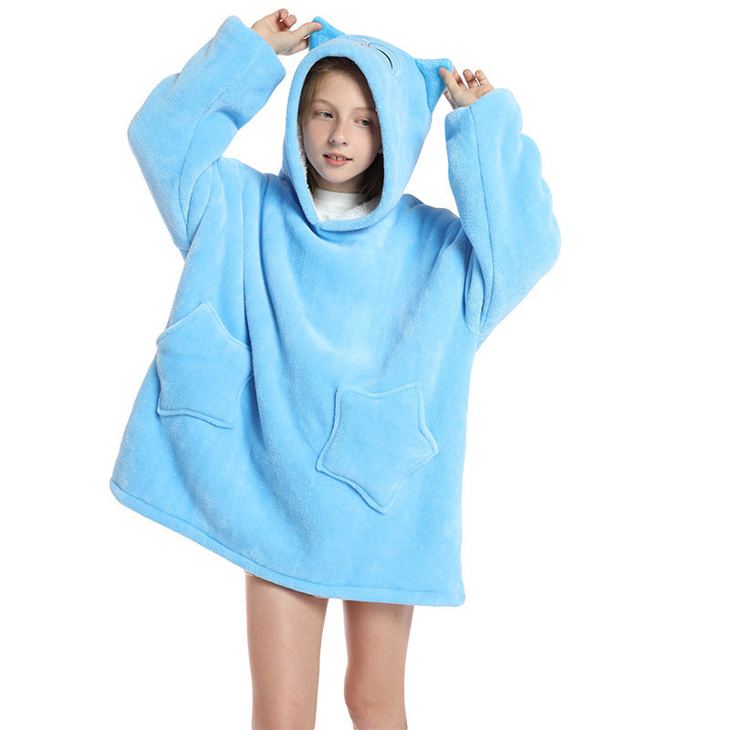 Sweater Flannel Plus Velvet Thick Double Layer Autumn And Winter Pullover Hooded Blanket - Mammalook