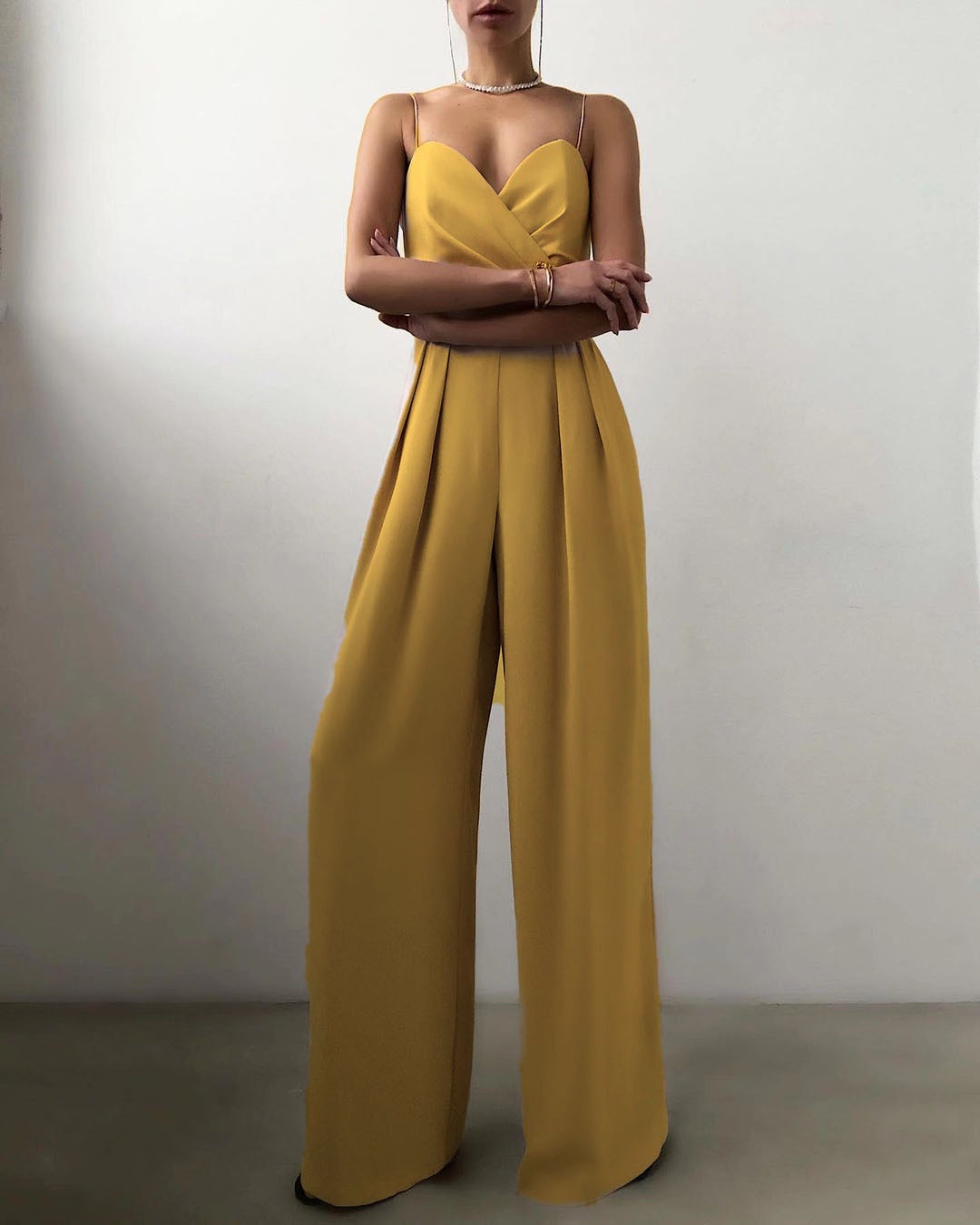 Sling waist straight tube floor mop jumpsuit - Mammalook