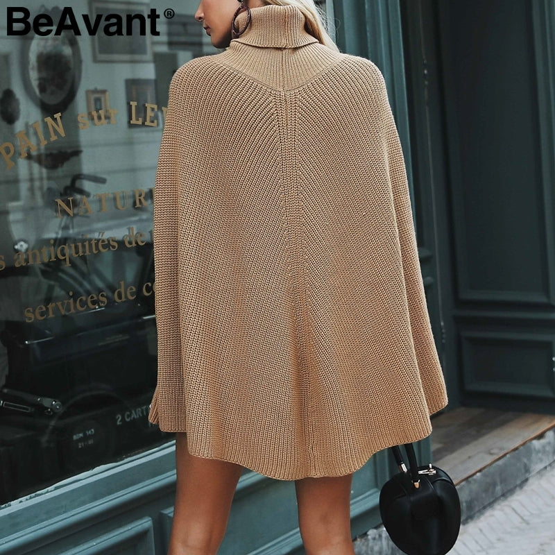 Turtleneck oversize knitted sweaters pullover Casual loose autumn sweaters Women black winter jumper female poncho - Mammalook