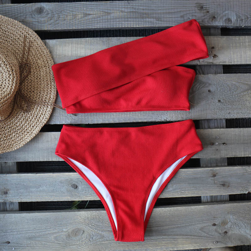Sexy One Shoulder Bikinis 2019 New Solid Swimwear Women Swimsuit Push Up Bathing Suits Beach Wear Brazilian Bikini Set Biquini - Mammalook