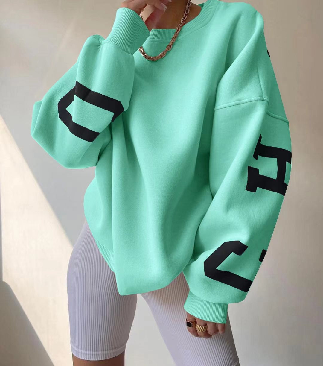 Casual Letters Print Sweatshirt Women Fashion Fleece Long Sleeve Loose Hoodies Y2k Streetwear Autumn Winter Lady Pullovers - Mammalook