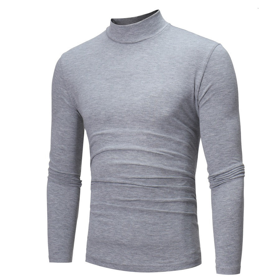 New Autumn And Winter Men's Casual Solid Color High Collar Men's Slim Long Sleeved T-Shirt Bottoming Shirt - Mammalook