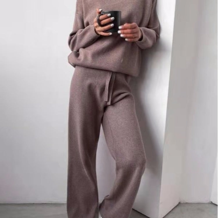 High necked solid color sweater knitted pants for women - Mammalook