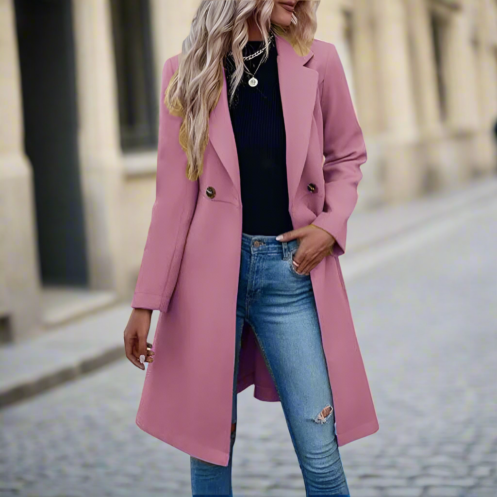 Coats One Button Woolen Belt Lapel