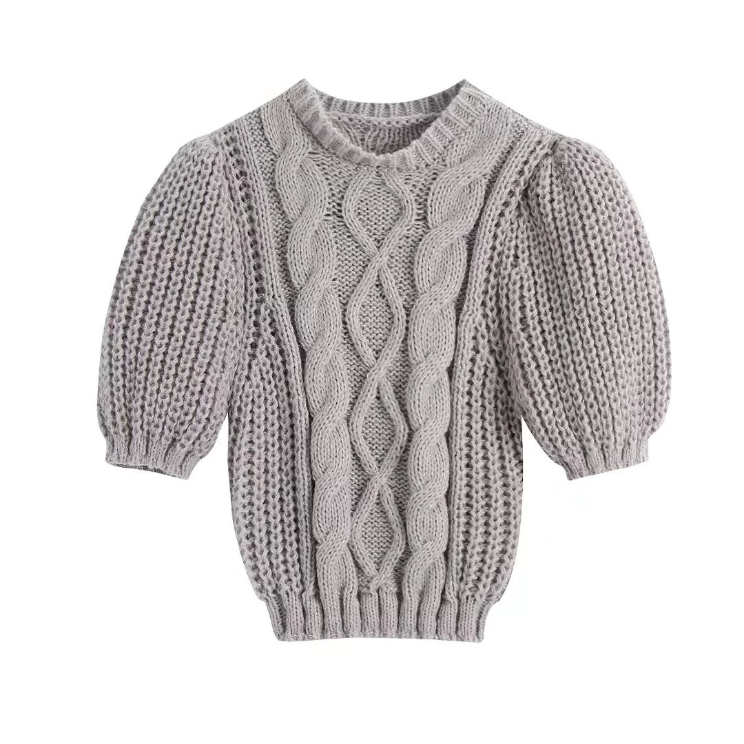Winter New Style Simple Gentle Round Neck Bubble Sleeve Fried Dough Twist Solid Color Knitwear Women - Mammalook