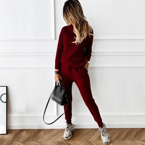 2-Piece High Collar Solid Color Sweater Set for Women - Mammalook