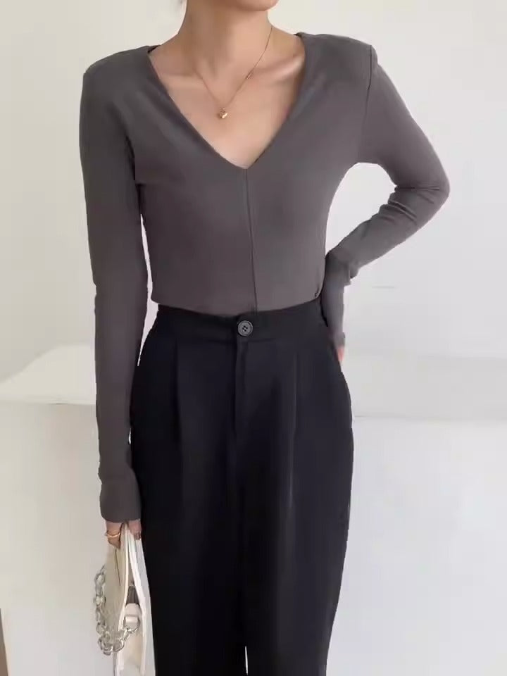 Basic Korean Style Shoulder Pads Sexy Lady Women's Spring Autumn T-shirt Short Tops - Mammalook