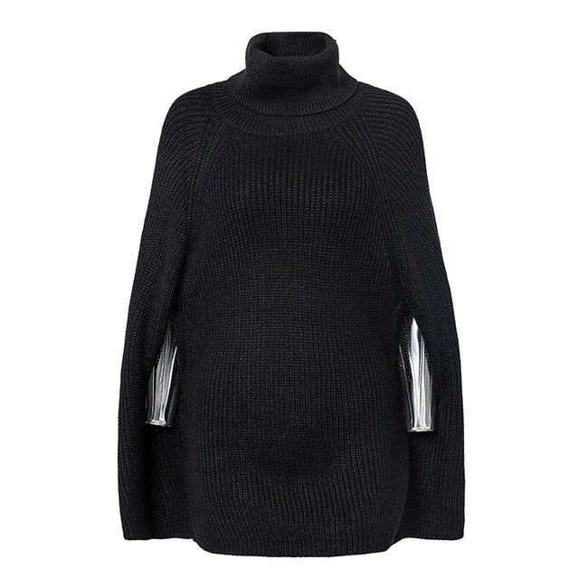 Turtleneck oversize knitted sweaters pullover Casual loose autumn sweaters Women black winter jumper female poncho - Mammalook