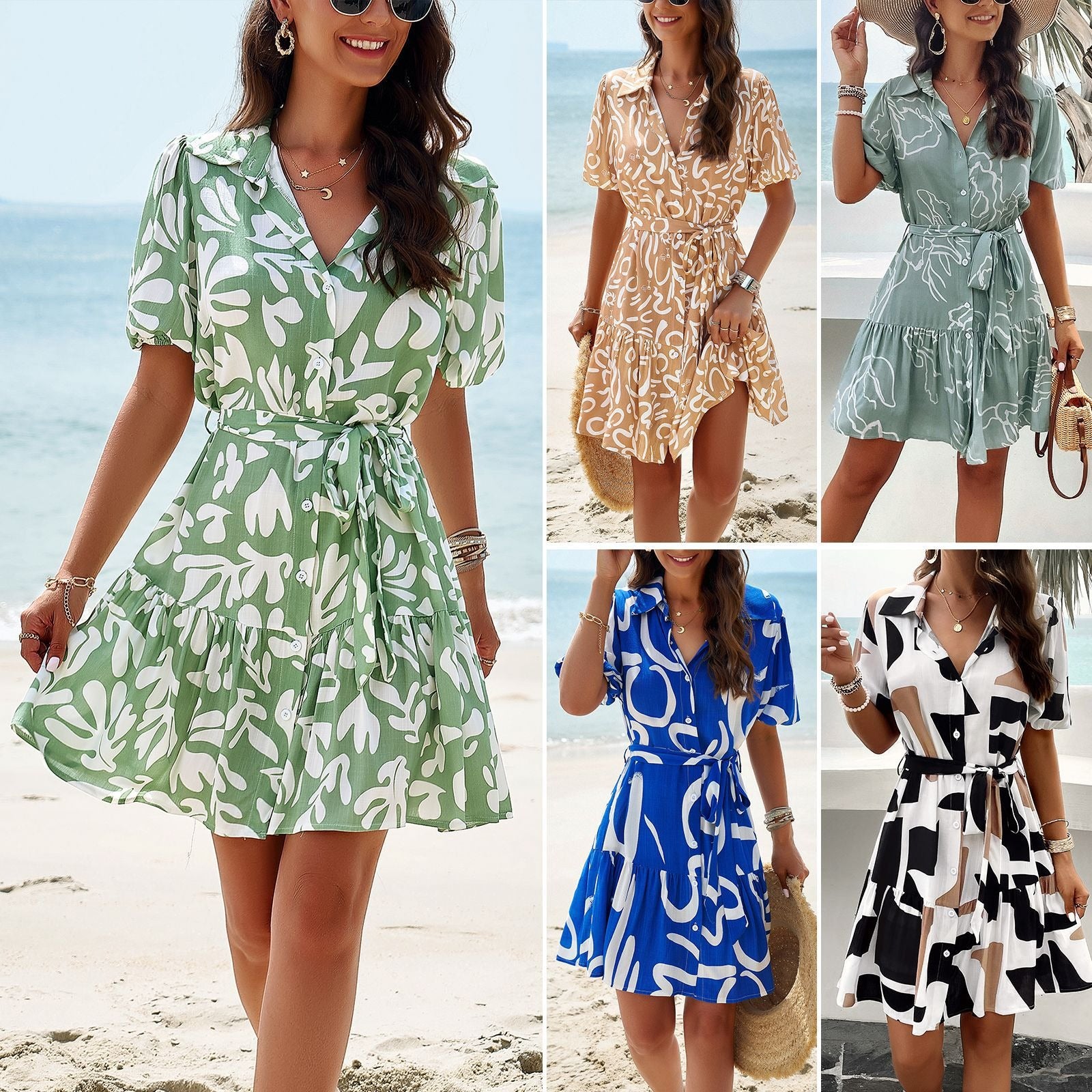 Dress Spring/Summer elegance printed short sleeve dress - Mammalook