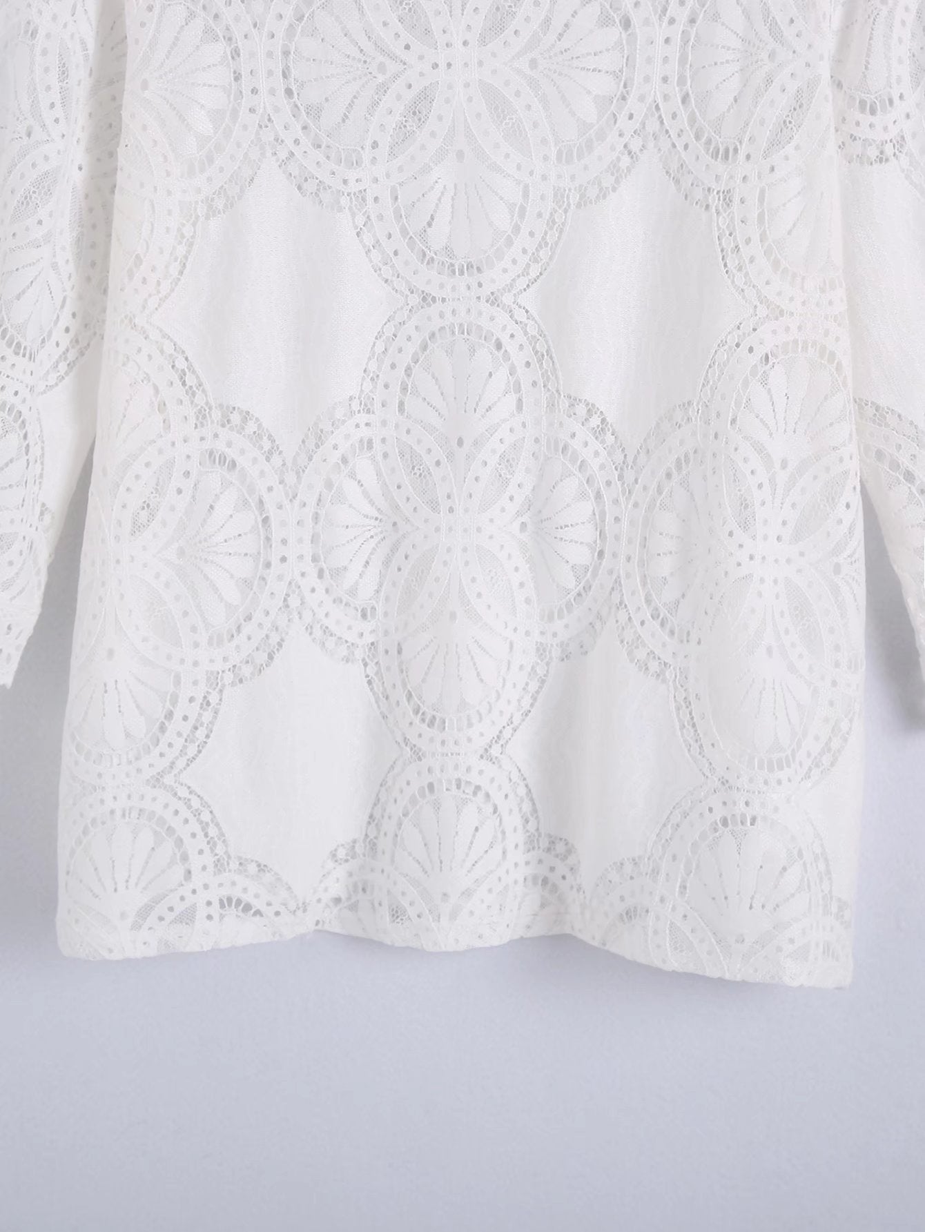 Spring New Women's Hollow Embroidered Blouse Stand Collar Three-quarter Sleeve Slim Fit All-match Top - Mammalook