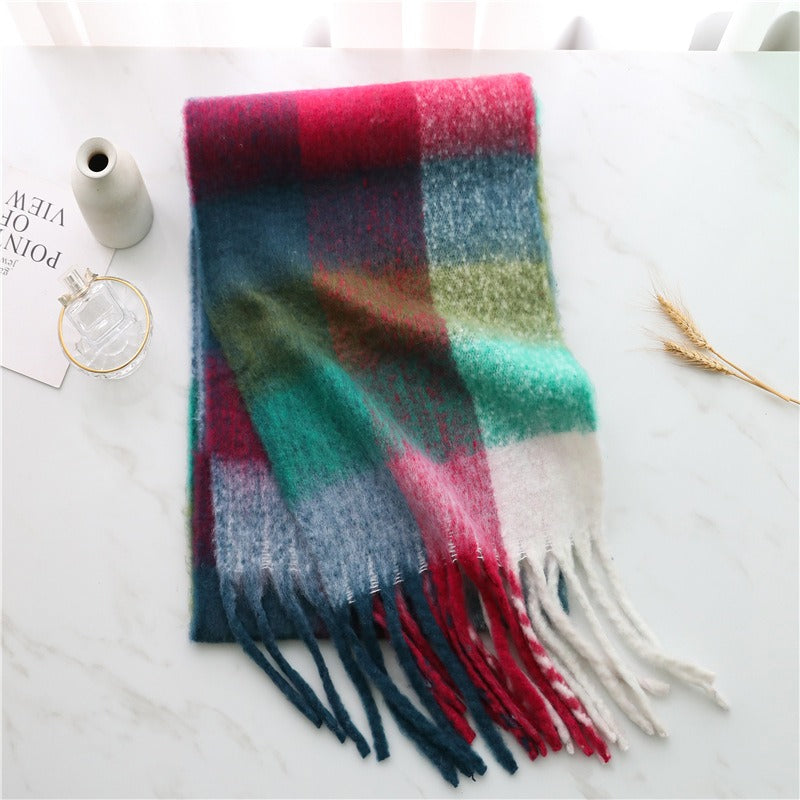 Autumn and Winter Imitation Cashmere Scarves – Thickened Striped Plaid with Tassels - Mammalook