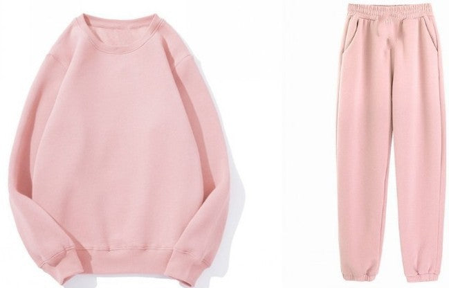 Round Neck Sweater - Two-Piece Loose Trousers Suit