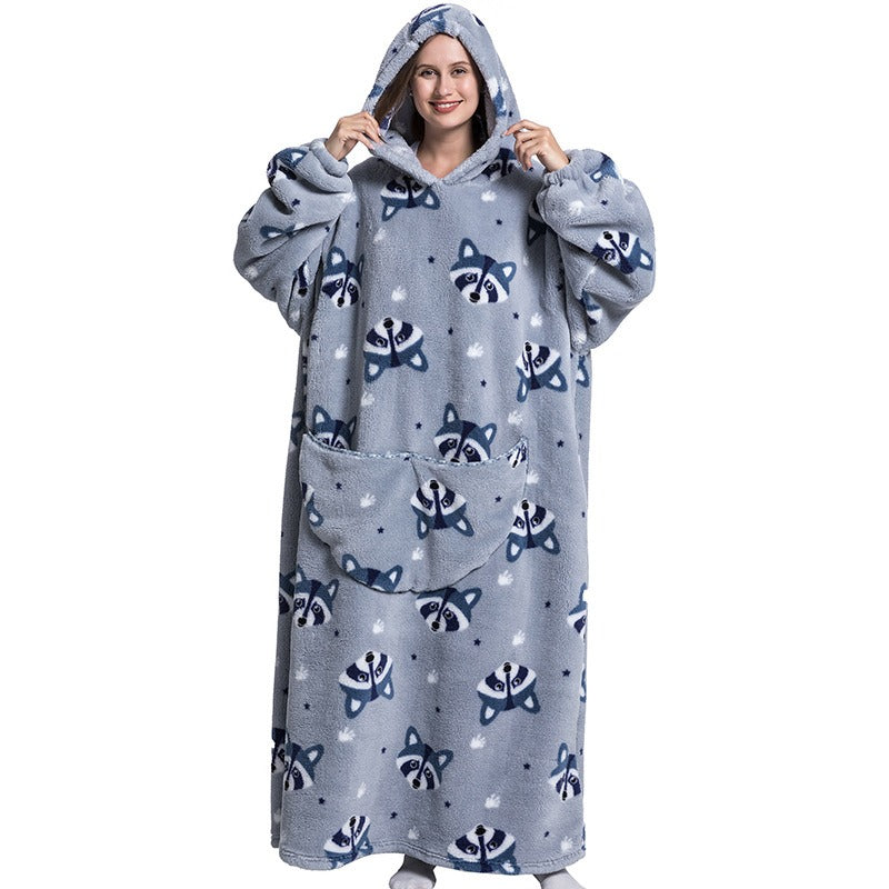 Super Long Flannel Blanket with Sleeves Winter Hoodies Sweatshirt Pullover Fleece Giant Wearable Blanket Hoodie Oversized - Mammalook