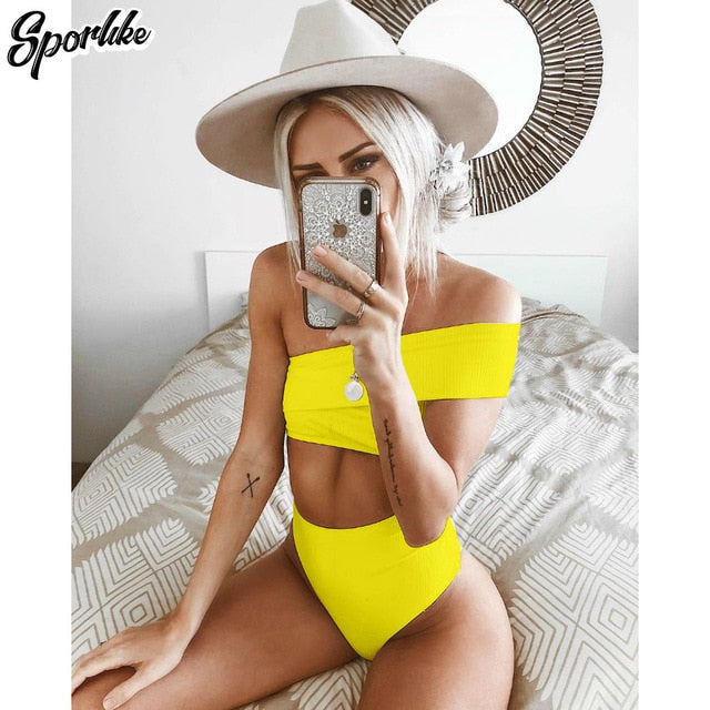 Sexy One Shoulder Bikinis 2019 New Solid Swimwear Women Swimsuit Push Up Bathing Suits Beach Wear Brazilian Bikini Set Biquini - Mammalook