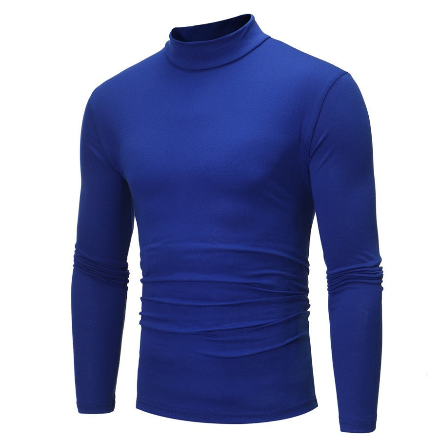New Autumn And Winter Men's Casual Solid Color High Collar Men's Slim Long Sleeved T-Shirt Bottoming Shirt - Mammalook