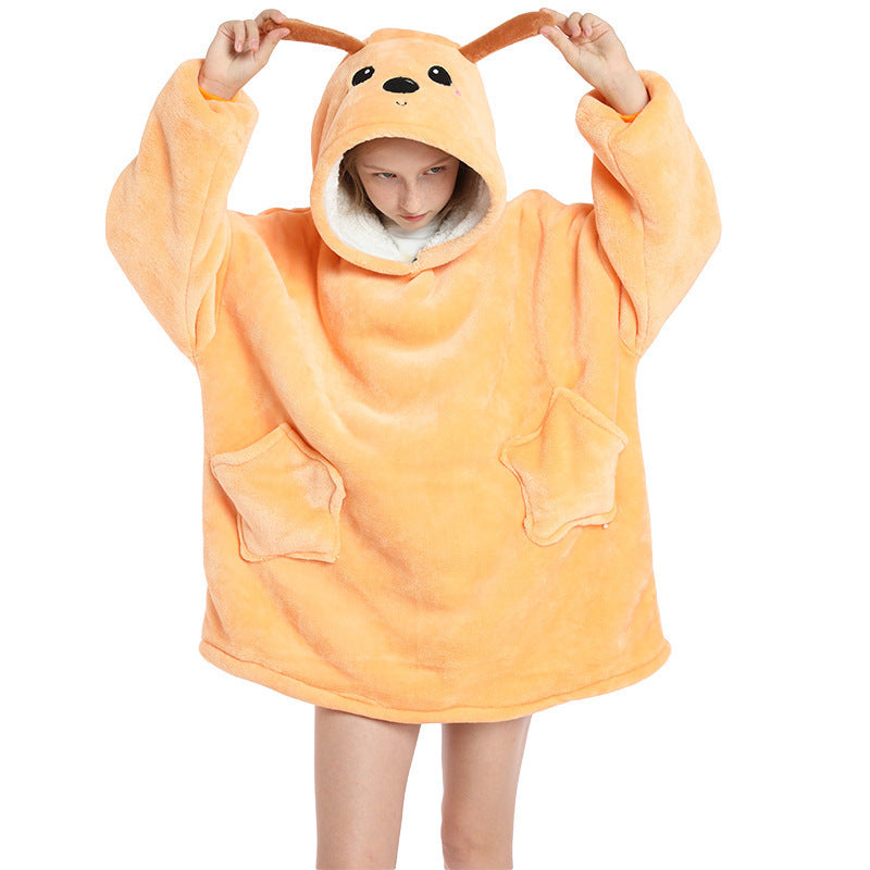 Sweater Flannel Plus Velvet Thick Double Layer Autumn And Winter Pullover Hooded Blanket - Mammalook