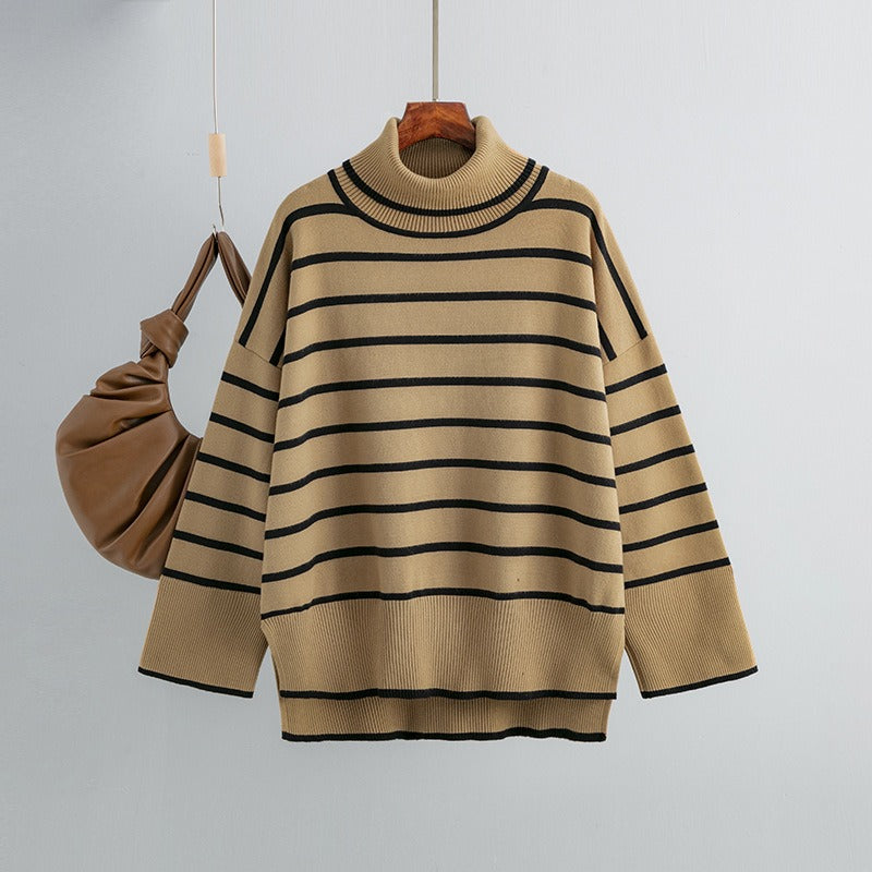 Elegant Autumn Winter Sweater Women Pullovers Loose Striped Casual Knit Chic Jumper Women Sweater - Mammalook