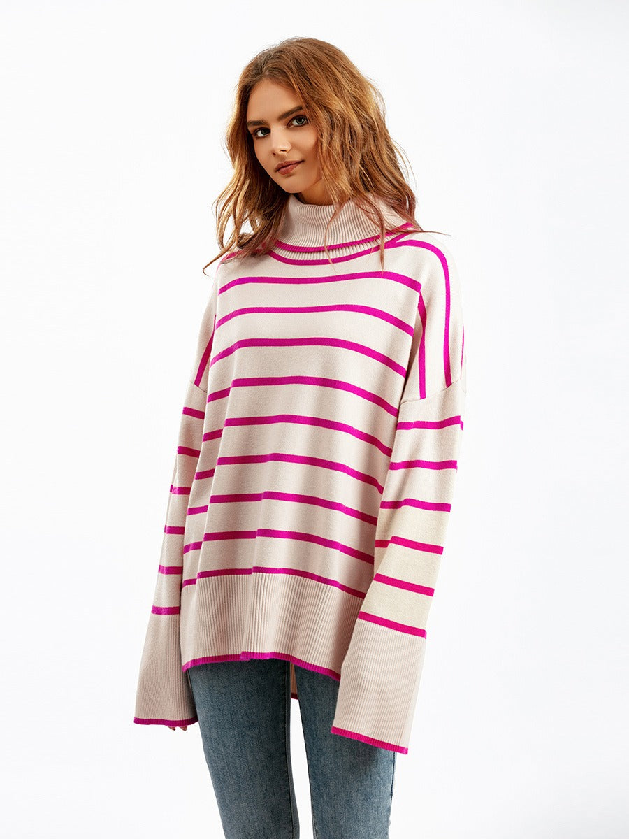 Elegant Autumn Winter Sweater Women Pullovers Loose Striped Casual Knit Chic Jumper Women Sweater - Mammalook