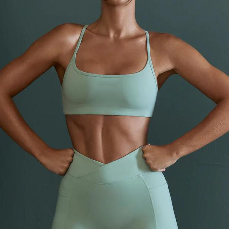 European and American lulu Nude Yoga Bra Womens Sports Bra Shockproof Gathering Back Fitness Bra Top - Mammalook