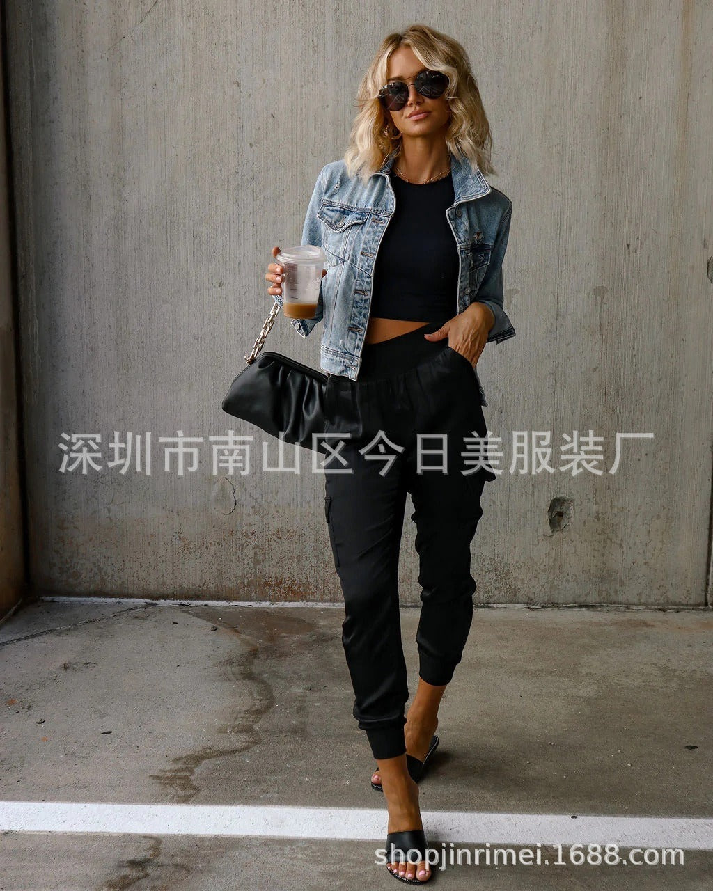 Autumn satin elastic waist pocket fashionable women's long pants casual pants - Mammalook