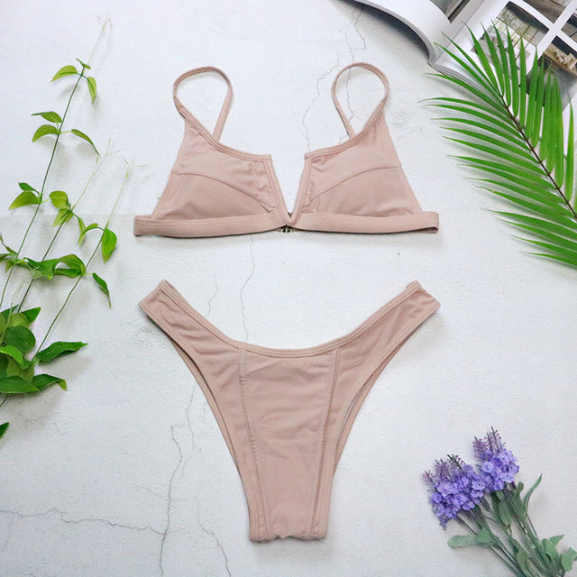 Sexy Bandeau Bikinis V Neck Bikini Swimsuits Push Up Swimwear Female Brazilian Bikini Set Bathing Suits Biquini - Mammalook