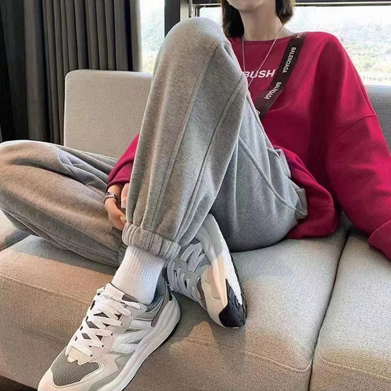 Women Thicken Cotton Sweatpants Autumn Winter Elastic Waist Bundle Foot Straight Trousers Fleece Warm Loose Casual Pants - Mammalook
