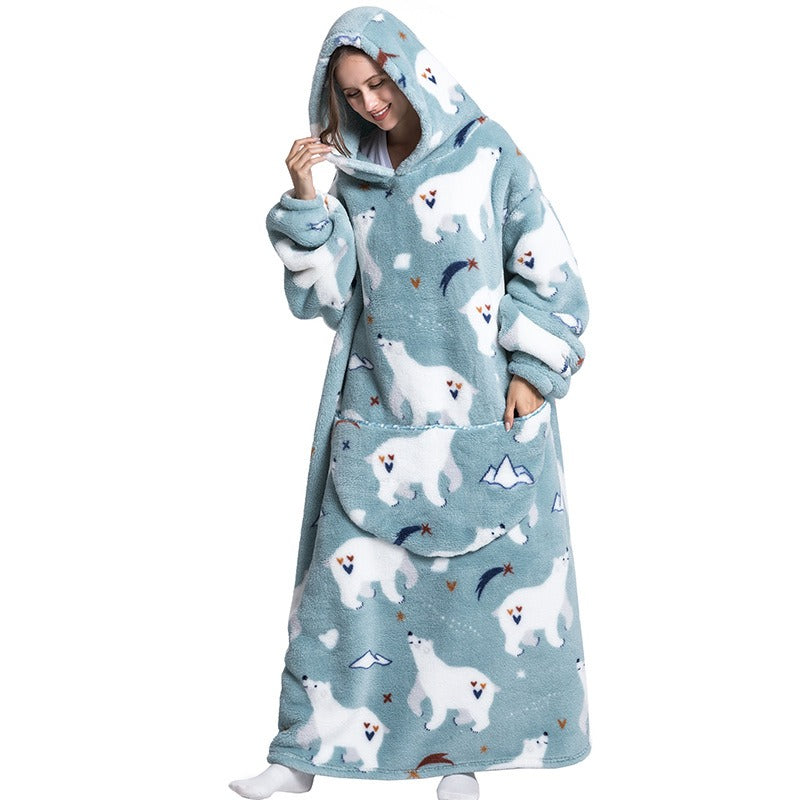 Super Long Flannel Blanket with Sleeves Winter Hoodies Sweatshirt Pullover Fleece Giant Wearable Blanket Hoodie Oversized - Mammalook
