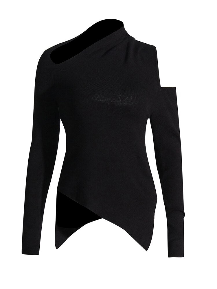 Knitting Sweater For Women Irregular Collar Long Sleeve Patchwork Hollow Out Chic Style Casual Sweaters Female Autumn - Mammalook
