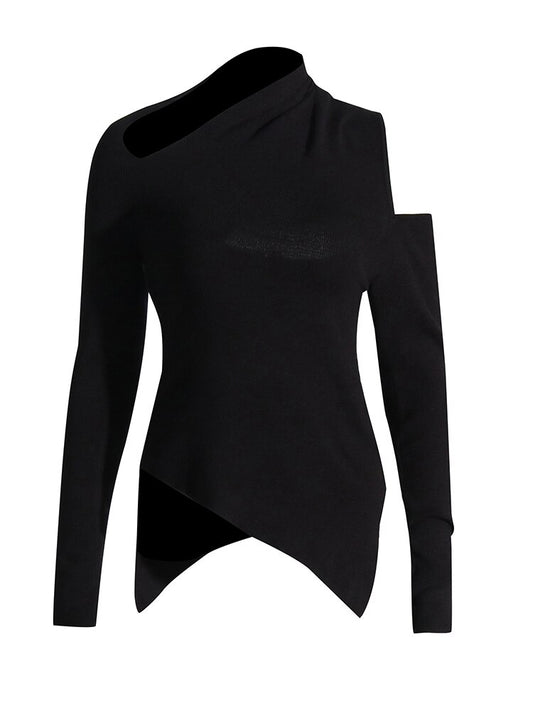 Knitting Sweater For Women Irregular Collar Long Sleeve Patchwork Hollow Out Chic Style Casual Sweaters Female Autumn - Mammalook