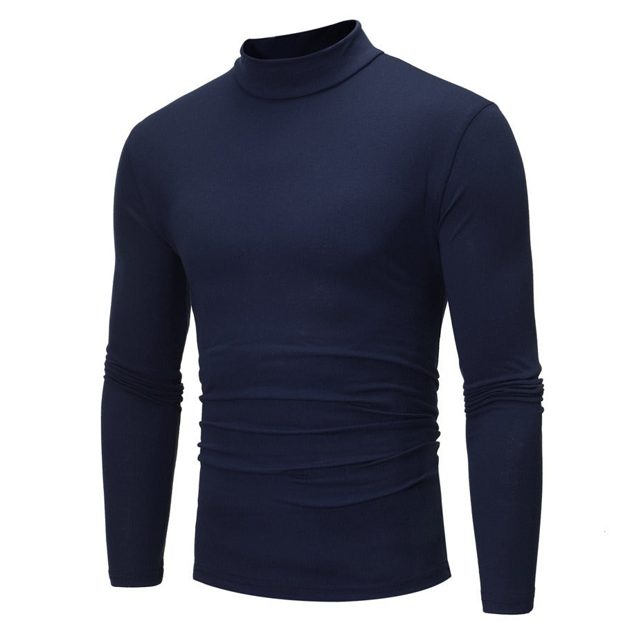 New Autumn And Winter Men's Casual Solid Color High Collar Men's Slim Long Sleeved T-Shirt Bottoming Shirt - Mammalook