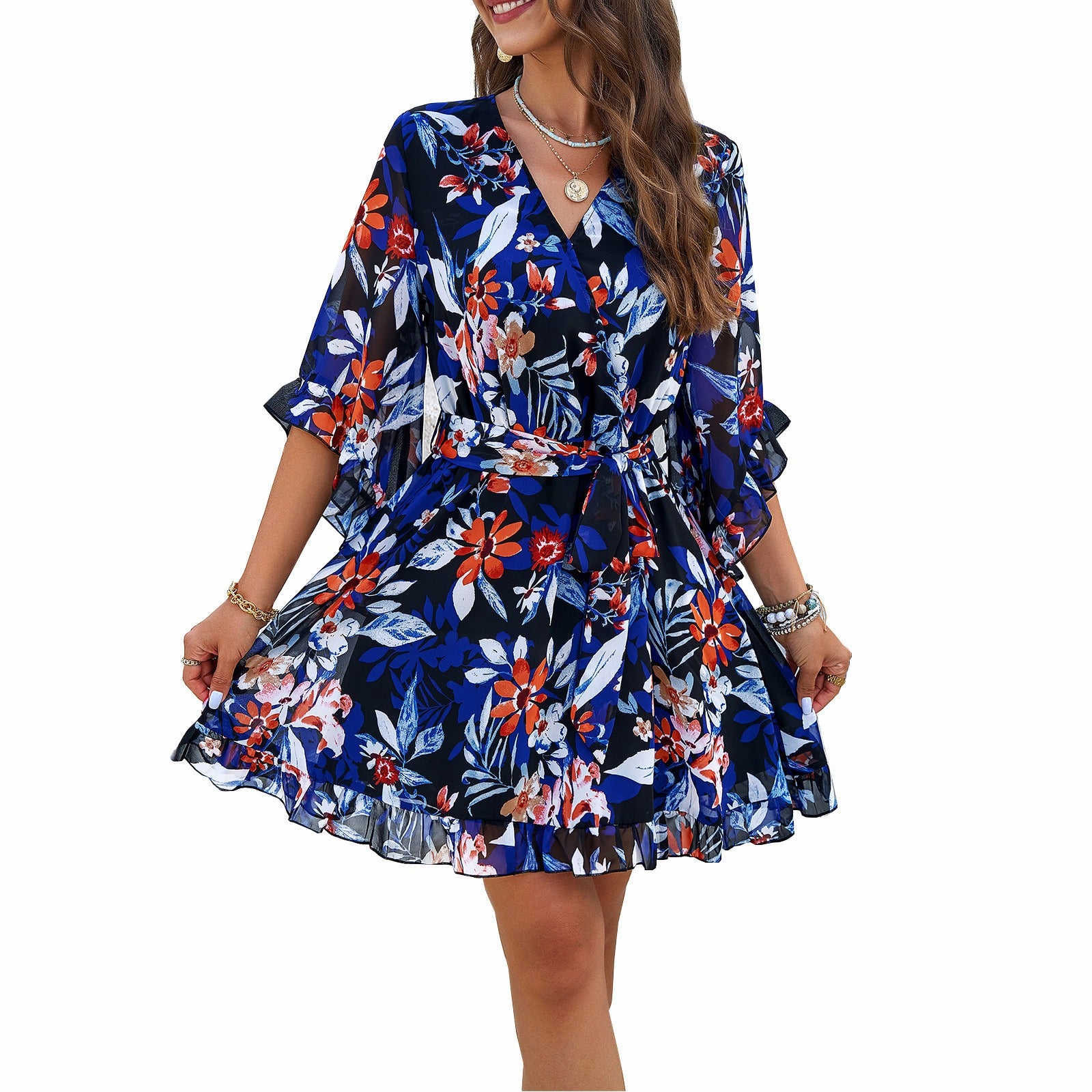 Spring/Summer elegance printed lace-up dress - Mammalook