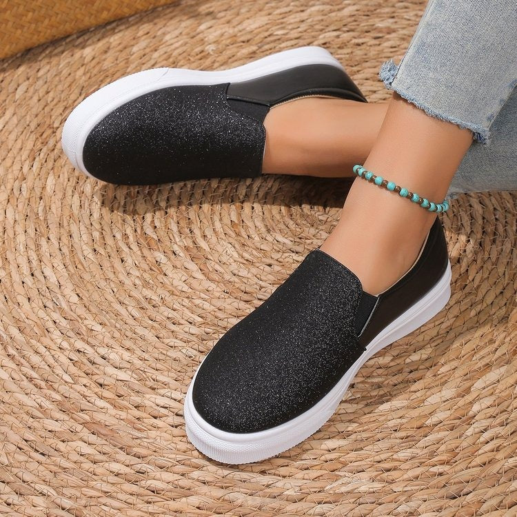 Round Toe Flat Shoes With Sequined Loafers Walking Shoes Women - Mammalook