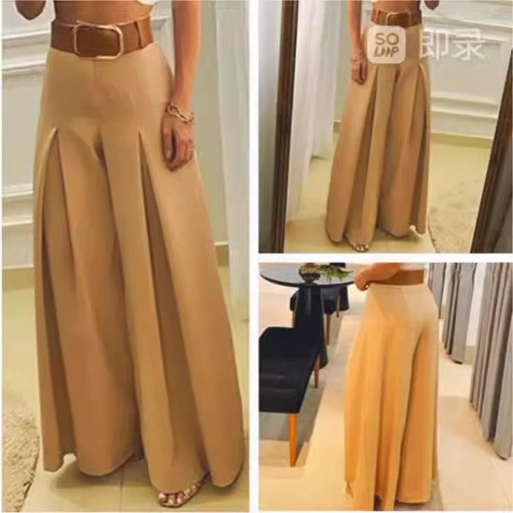 New French Vintage High Waist Folded Wide Leg Pants for Women Thin Loose Slim Skirt Pants for Women - Mammalook