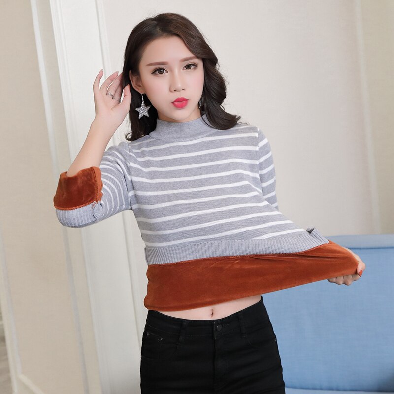 Women Thick Warm Sweaters Thermal Underwear Long Johns Solid O-neck Velvet Jumper Sweaters For Women Winter - Mammalook