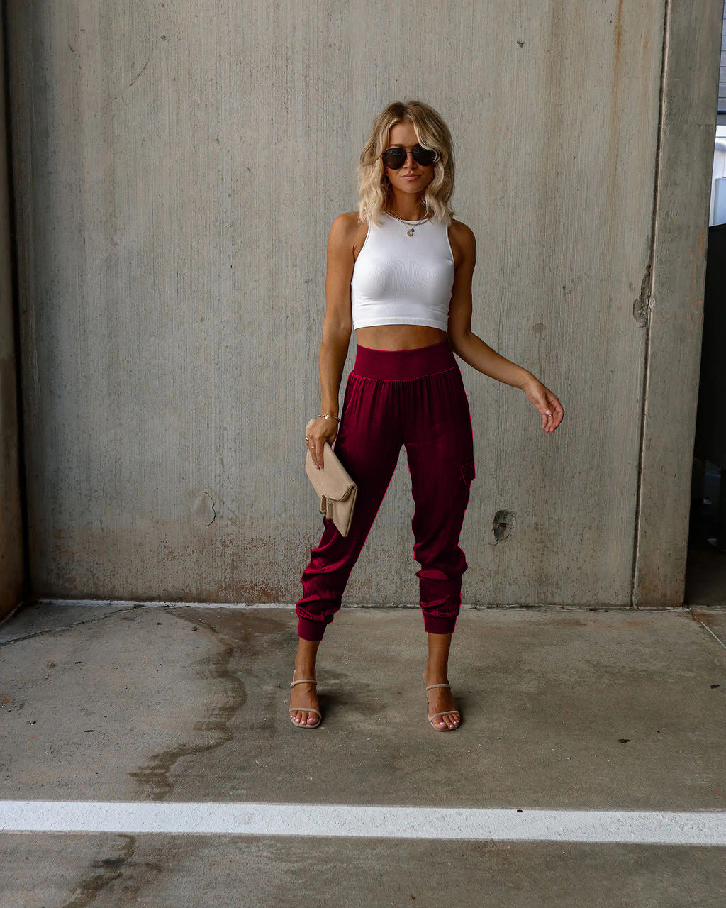 Autumn satin elastic waist pocket fashionable women's long pants casual pants - Mammalook