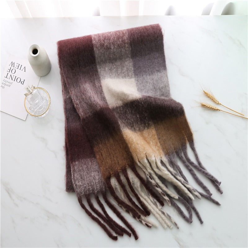 Autumn and Winter Imitation Cashmere Scarves – Thickened Striped Plaid with Tassels - Mammalook