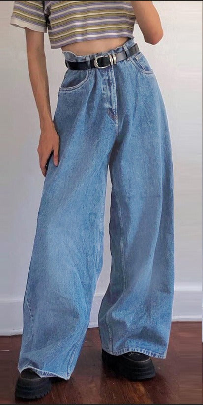 European and American Instagram Trendy Wide Leg Pants Cross border Exclusive Supply of Classic High Waist Denim Big Horn Pants in Stock - Mammalook