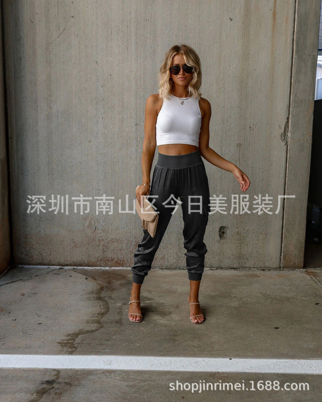 Autumn satin elastic waist pocket fashionable women's long pants casual pants - Mammalook