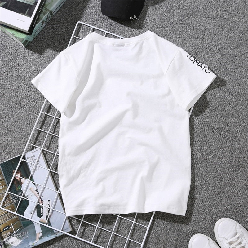 Summer Couples Lovers T-Shirt For Women Casual White Tops Tshirt Women T Shirt Love Heart Embroidery Print T-Shirt Female - Mammalook
